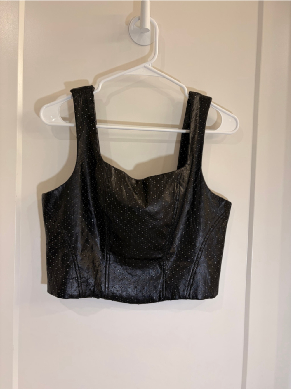 Women's Sterling & Stitch Black Faux Leather Sparkly Star Crop Top Size Large